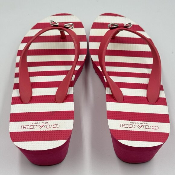 Coach Loralyn Red/White Stripe Wedge Thong Slip On Sandals Flip Flops Sz US 6 - Picture 5 of 8